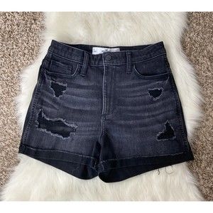 Hollister Jeans Curvy Ultra High Rise Black Denim Booty Shorts Sz 5 W27 Hipster